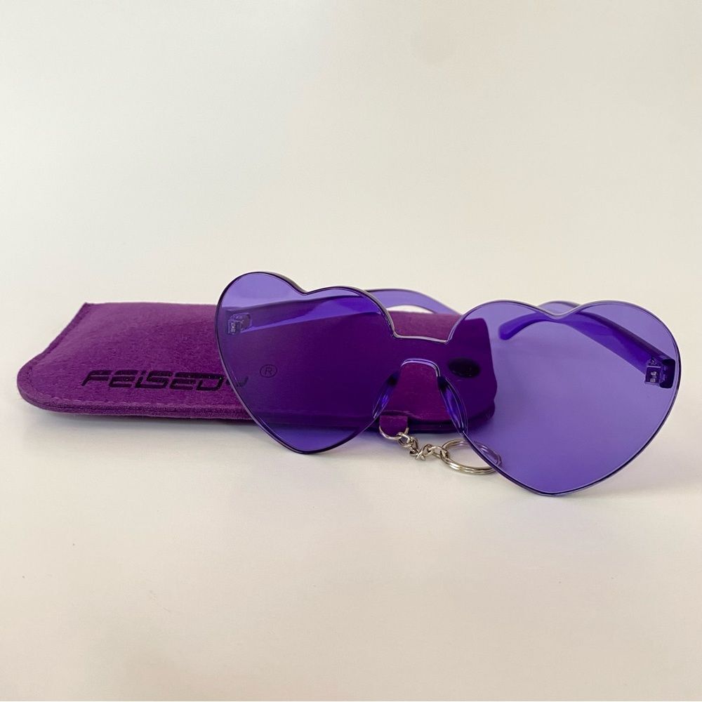 Heart Shaped Rimless Sunglasses - Purple / Festival Summer Party Pride Y2K - Picture 2 of 6